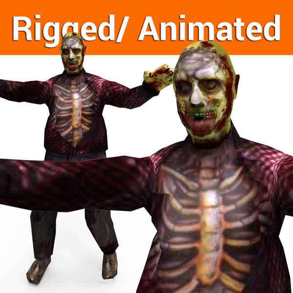 3D zombie male rigged character model