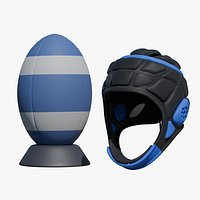 Rugby Ball and Protective Headgear