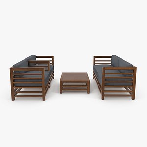 Set of Wood Outdoor Sofas and Table
