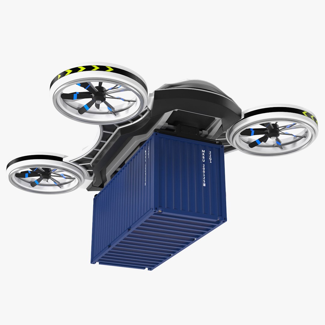 Cargo Quadrocopter Drone with Container 3D model preview