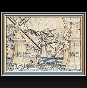 Windmill Panno STL File for CNC Relief engraving