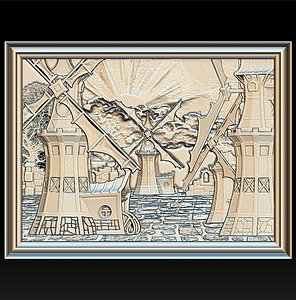 Windmill Panno STL File for CNC Relief engraving