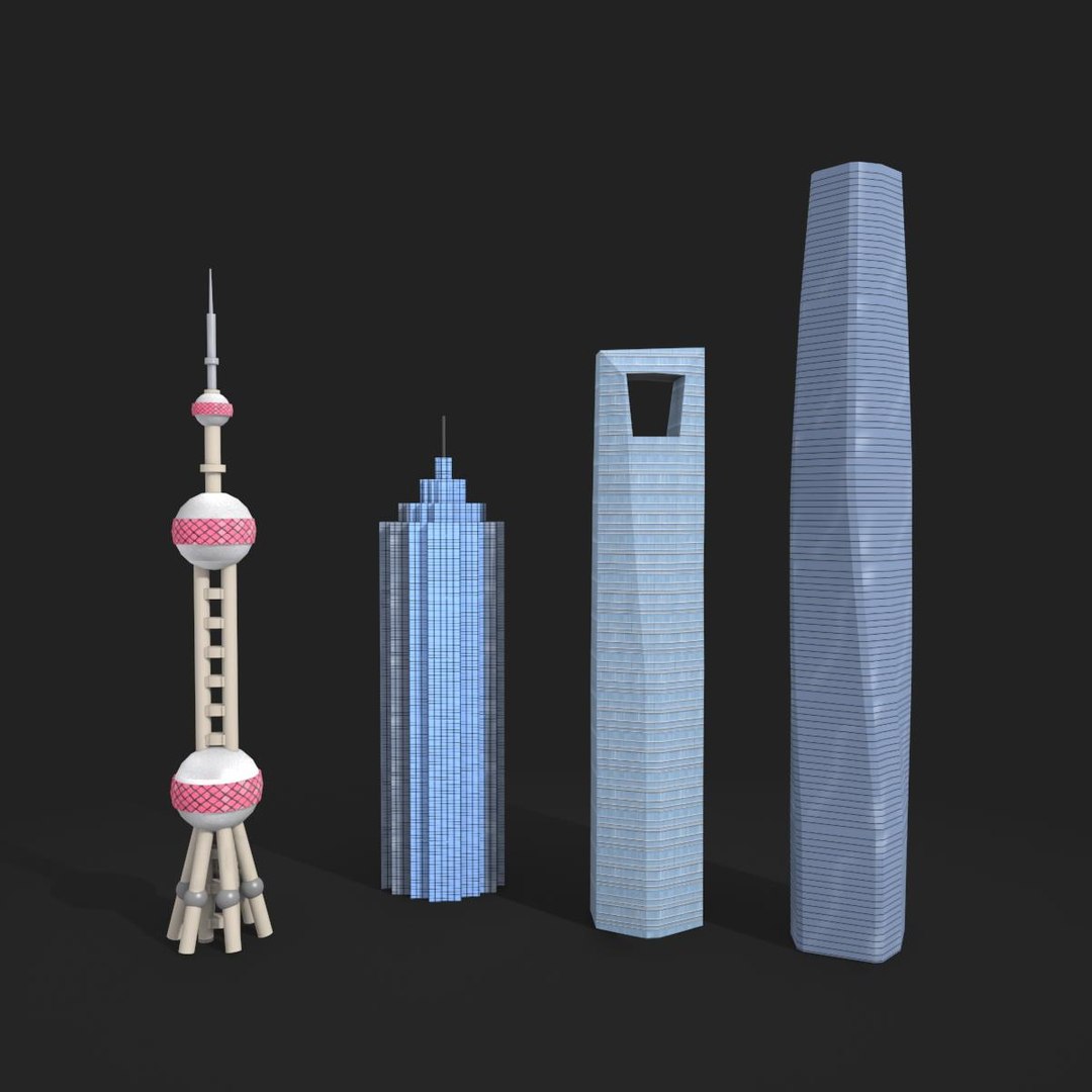 3d Low Poly Shanghai Pearl Tower And Skyscraper Model Turbosquid 1729570