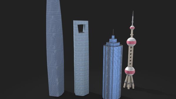 3D low poly shanghai pearl tower and skyscraper model - TurboSquid 1729570