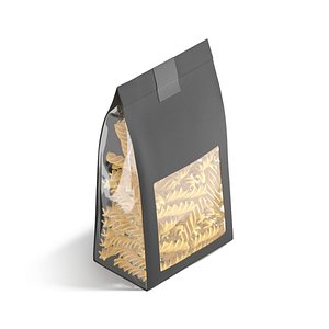 3D Black Paper Fusilli Pasta Package - transparent spiral noodles packet model