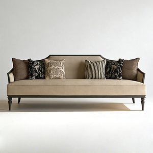 Classic American Style Long Sofa Upholstered Couch 3D Model model