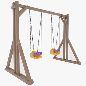 Playground Wooden Double Swing - 01 3D