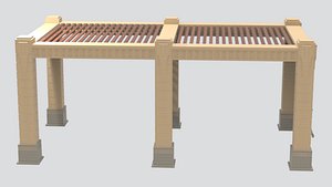 3D Stone Base Garden Pergola 3D Model