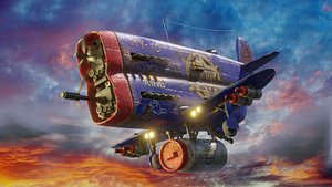 Stylized realistic dark blue  airplane
