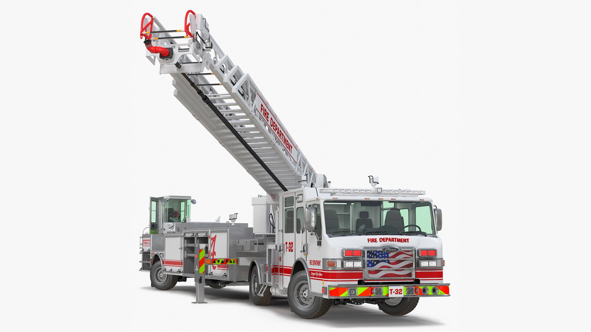 White Velocity Ascendant Heavy Duty Tiller Aerial Ladder Rigged 3D model preview