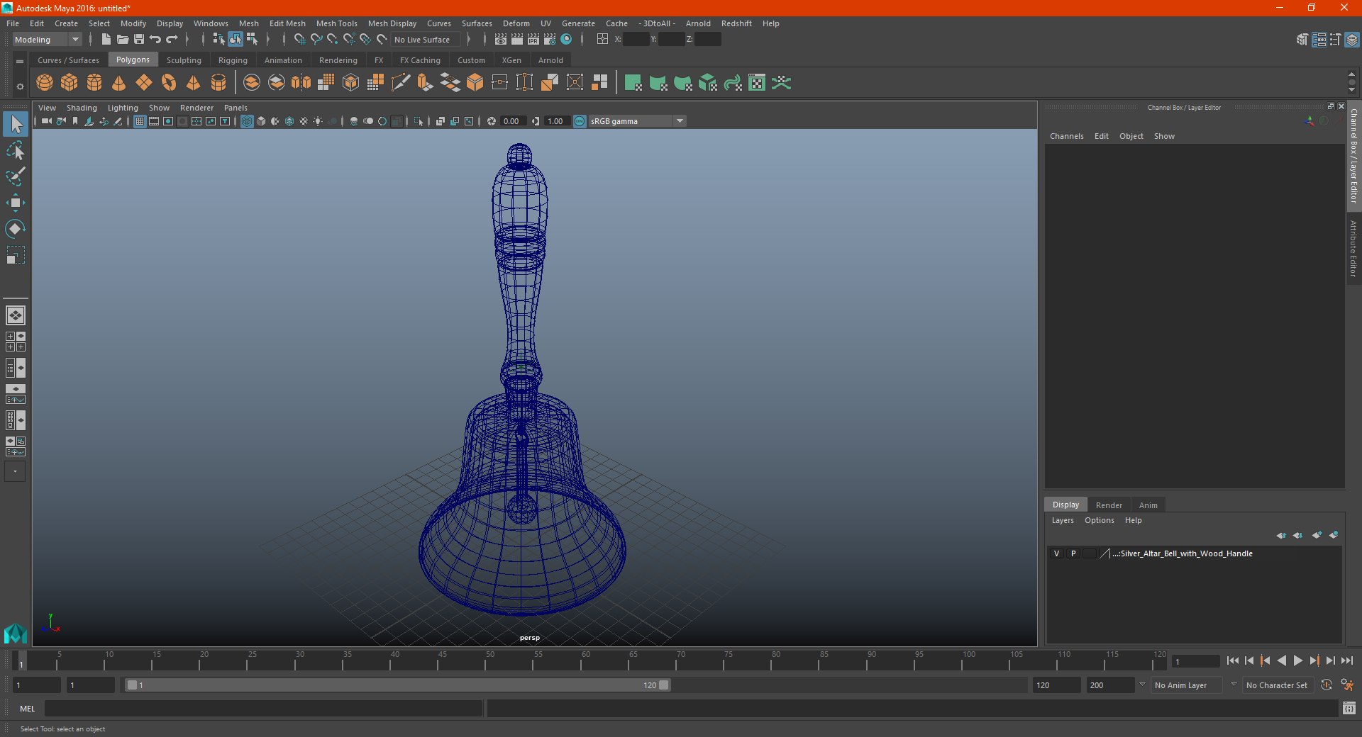 Silver Altar Bell with Wood Handle 3D model preview
