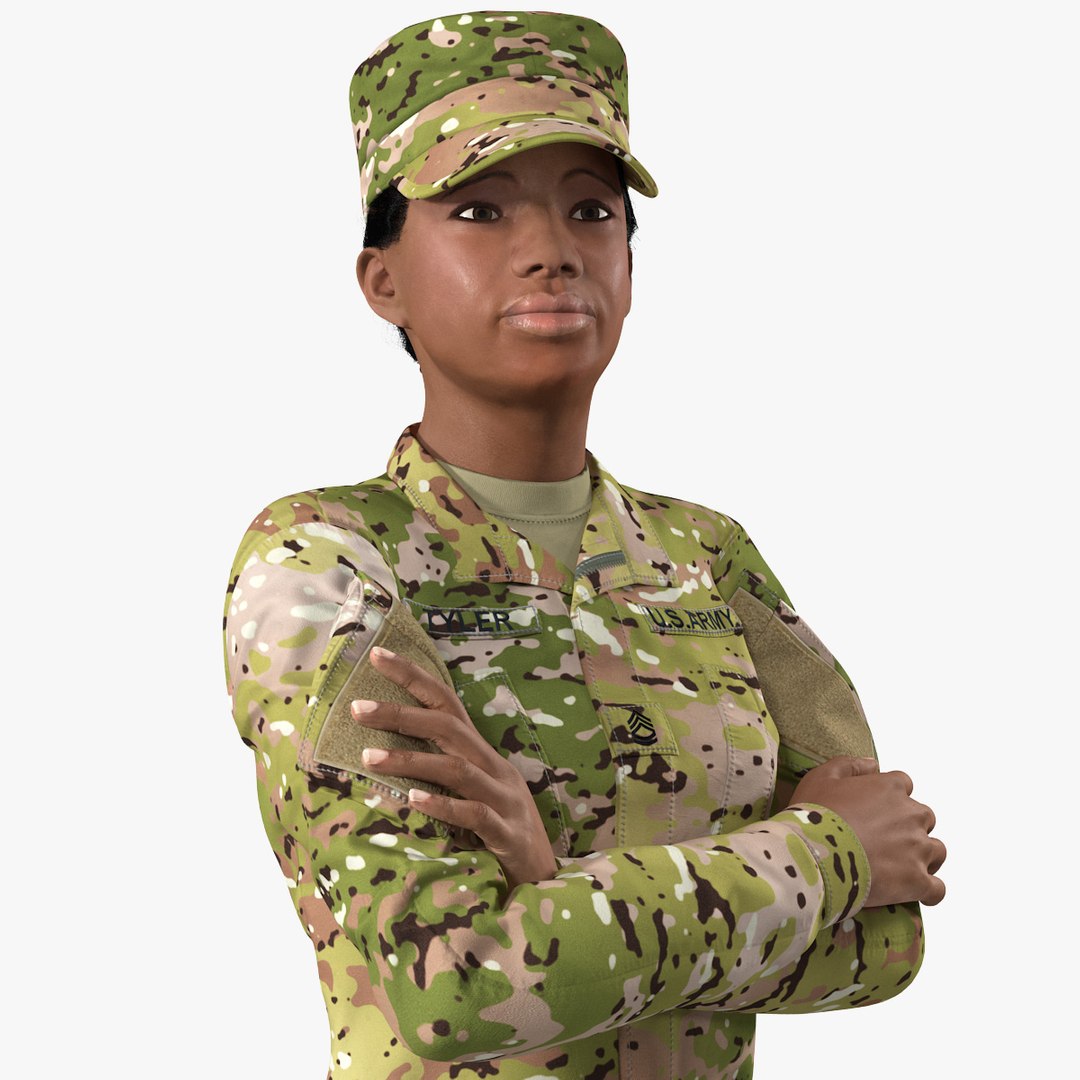 African American Female Soldier Camo Uniform Fur 3D model preview