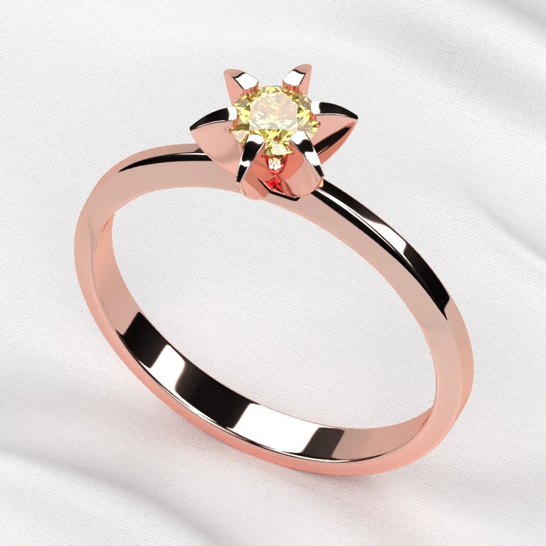 3D 4mm Diamond Fashion Gold Ring model - TurboSquid 1879841