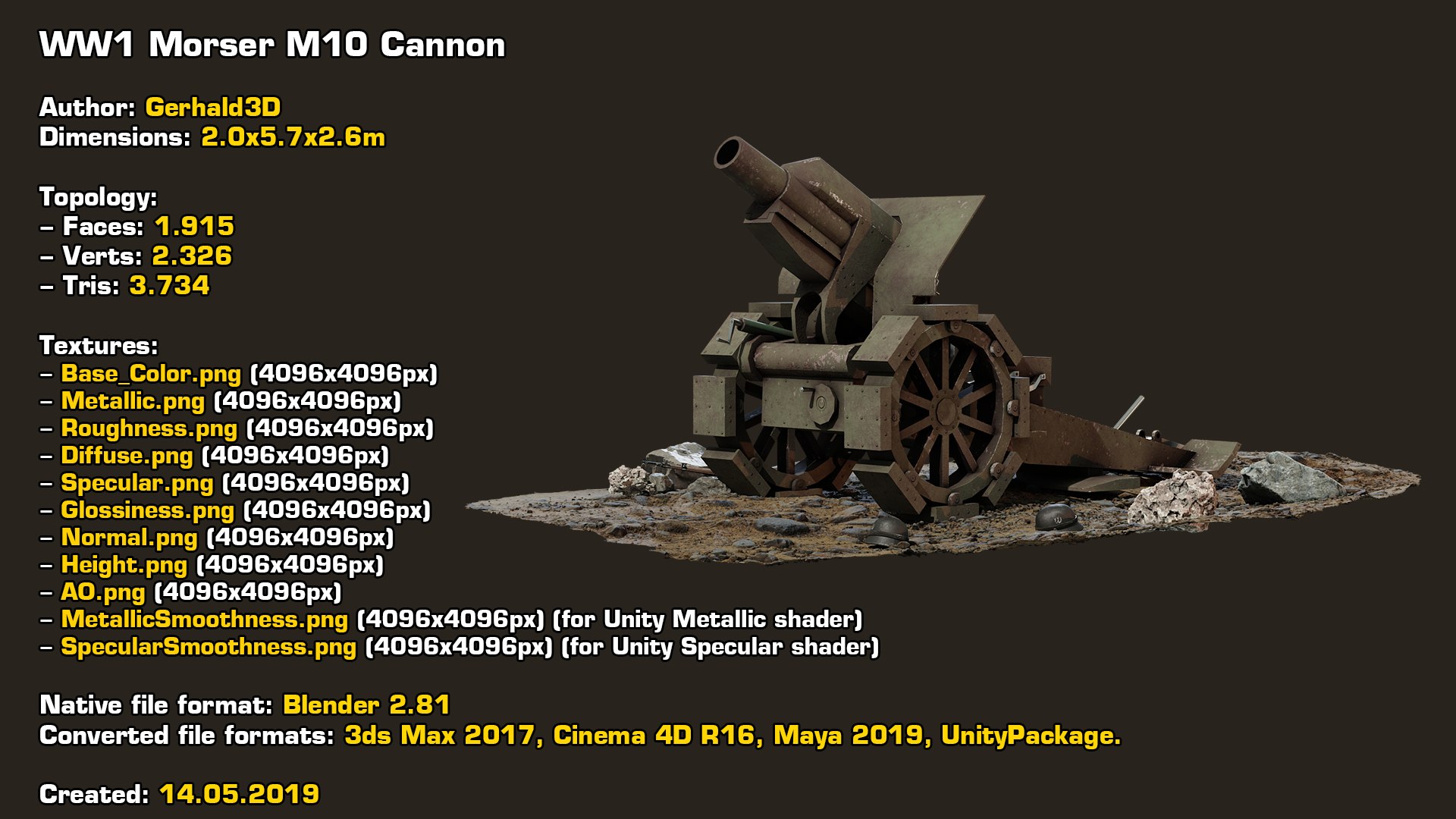 Morser M10 Cannon Ww1 3D Model - TurboSquid 1406825