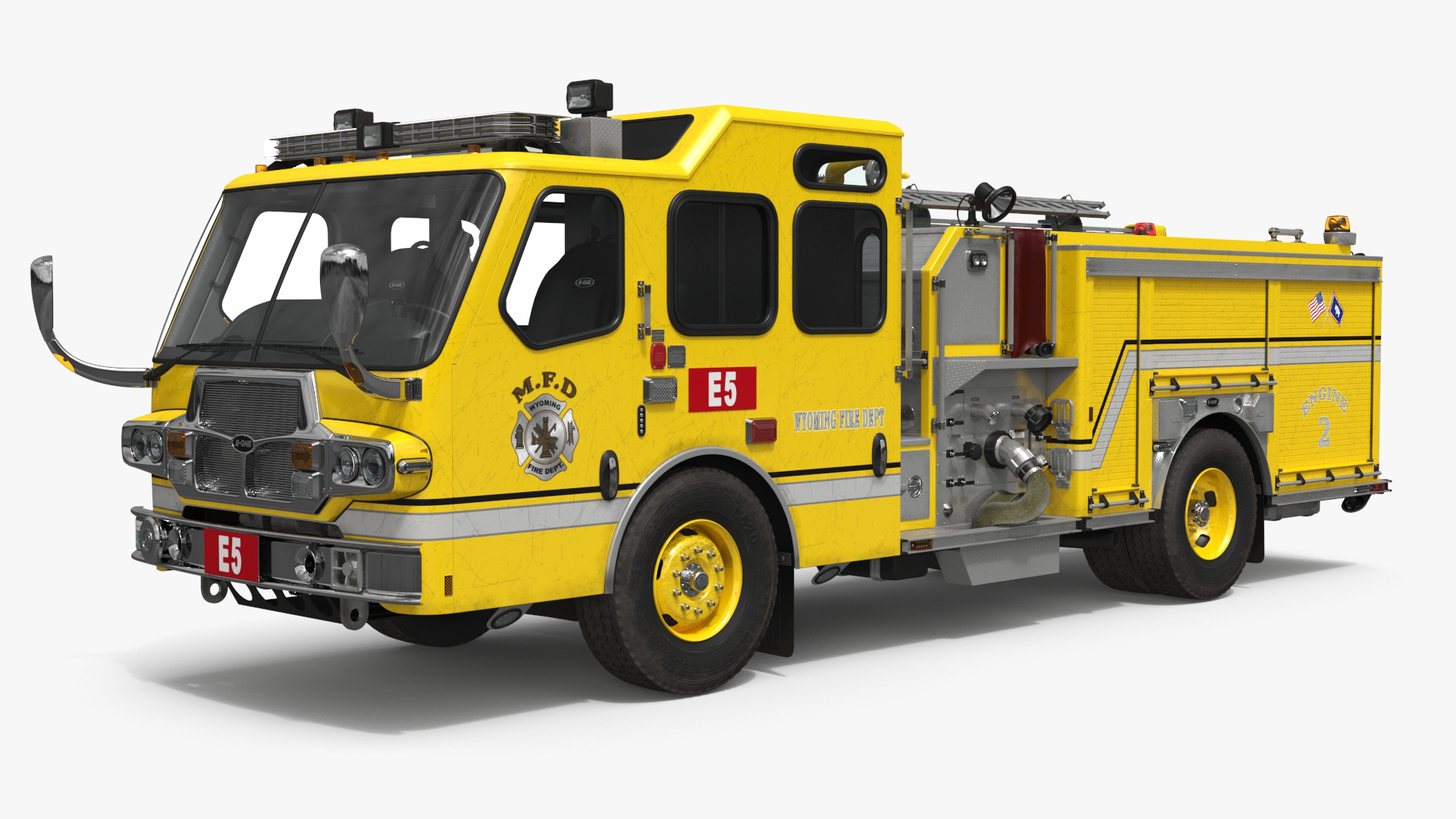 MFD Engine 2 Fire Rescue Vehicle Yellow Rigged 3D - TurboSquid 2499936