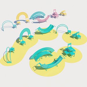 Modern Public Chair Art Chair Combination U-shaped Chair Outdoor Chair Park Chair model