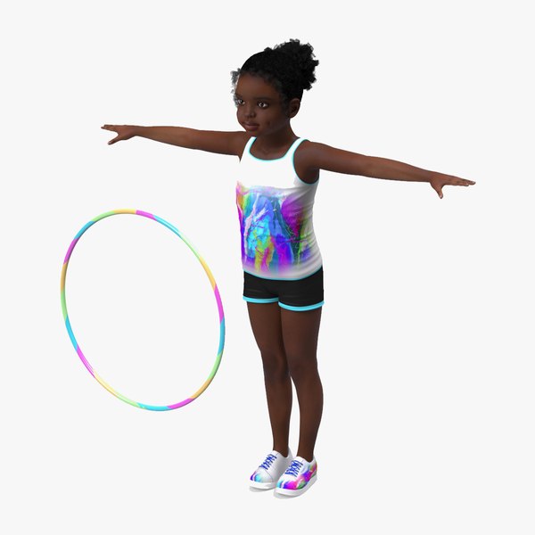 3D Black Child Girl With Hoop Rigged for Modo