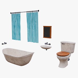 3D Bathroom Pack Bathtub Sink Toilet Mirror Cabinet Curtains