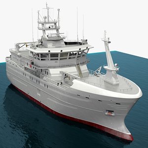 3D Oceanic Longline Fishing Ship On Water