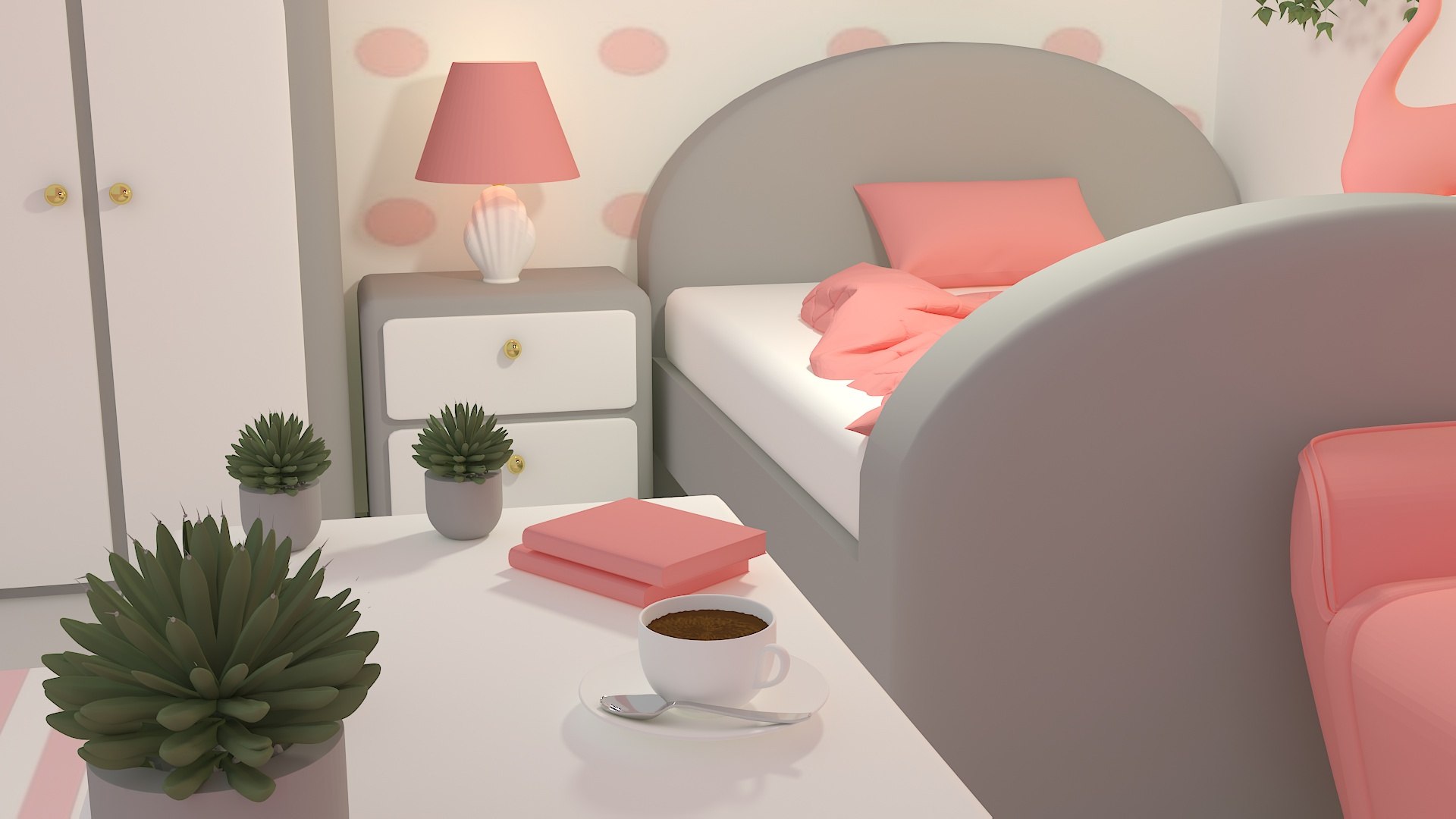 Isometric Pink Bedroom 3D Model - TurboSquid 2113008