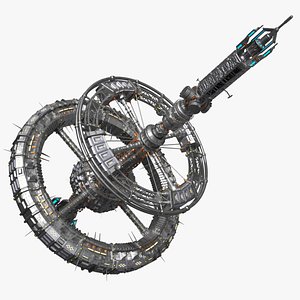 Vertical Axis Space Station with Dual Rotational Rings Metallic Gray
