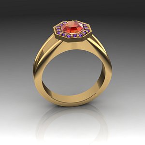 Red Diamond Stone Ring 3D print model 3D model