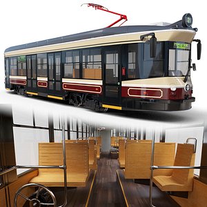 Retro stylized modern tram 3D
