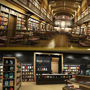3D library bookstore model
