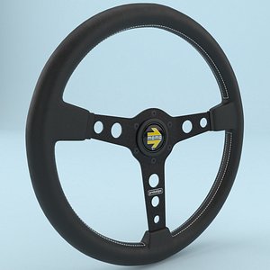 MOMO PROTOTIPO 370MM Black Leather Brushed Black Anodized 3D model