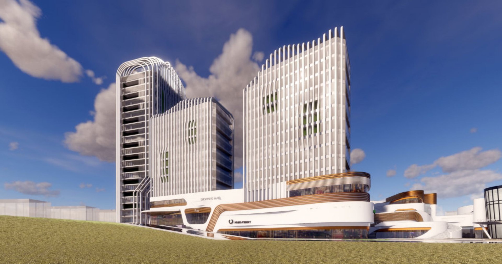 Modern city commercial street office building sketch design 3D