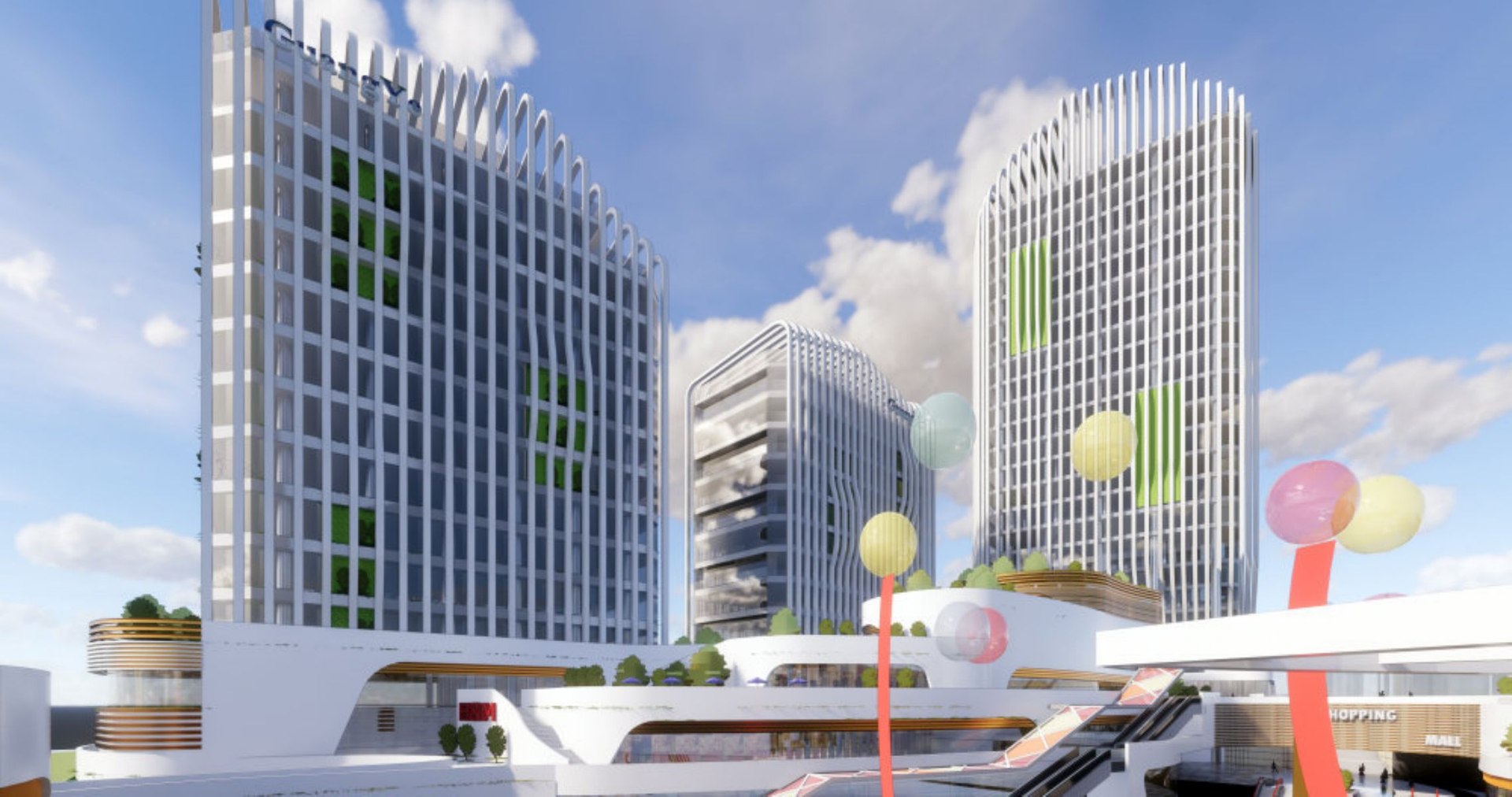 Modern city commercial street office building sketch design 3D