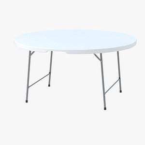 Round Folding Table White Unfolded