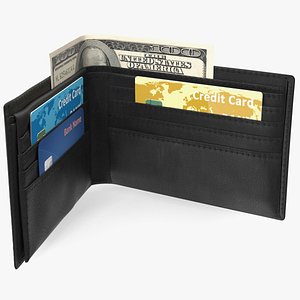 Leather Wallet with Card and Dollar