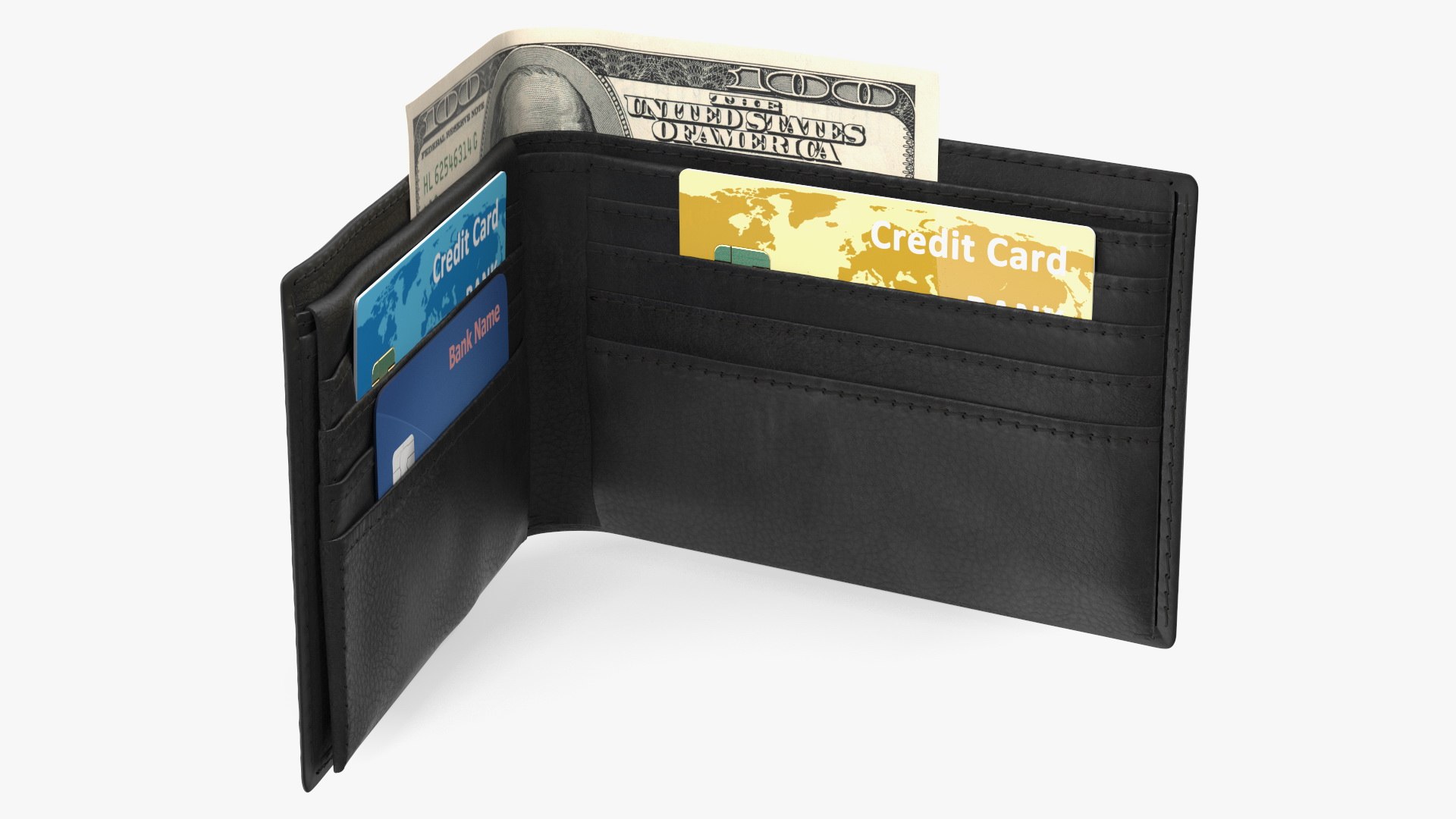 Leather Wallet with Card and Dollar 3D model preview