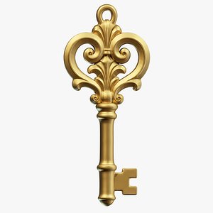 Elegant Antique Key Pendant 3D model