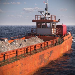 Split Hopper Barge with Rockfill Load Rusty Orange