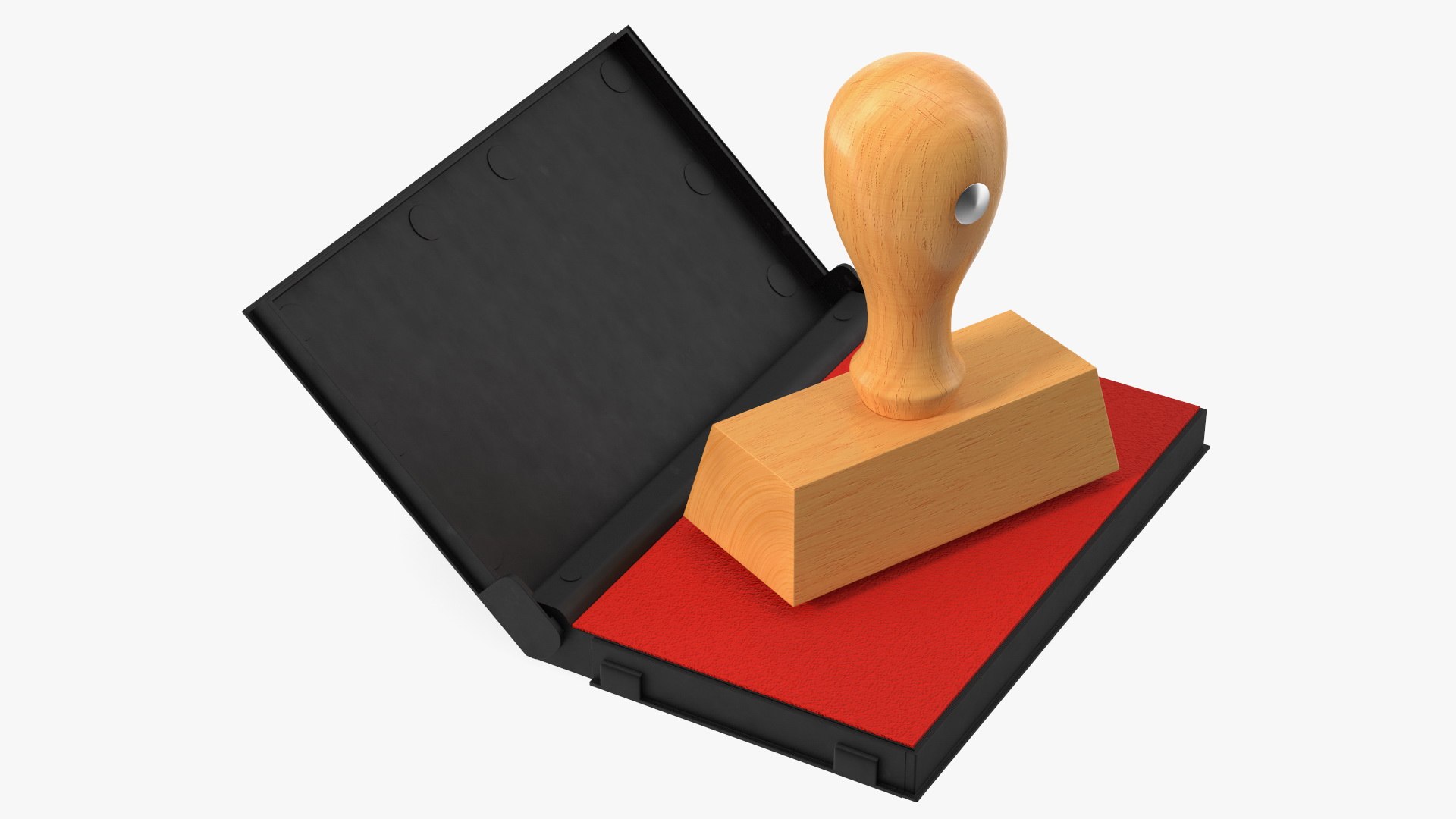 Stamp with Wood Handle and Inkpad Original 3D model preview