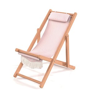 3D Solid Striped Canvas Garden Furniture Folding Beach Chair PBR model