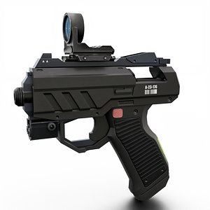 Futuristic Sci-Fi Pistol Compact Energy Sidearm with Tactical Laser and Holographic Sight