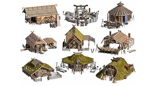 Viking Medieval Village Buildings 3D Asset Pack