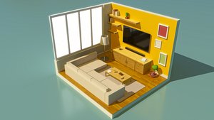 Low Poly Isometric Living Room 3D model