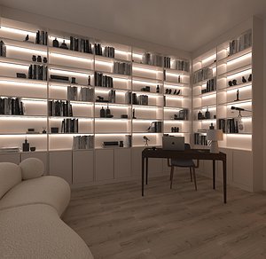 3D Modern Study  Reading Room Cozy Interior 3D Scene for Home Design Corona Renderer Ready