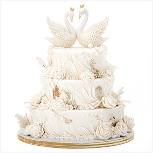 Modern white wedding cake swan flower bouquet new model