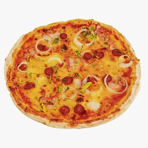 3D model Pizza with onions salamy and sausage