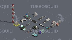 3D Low Poly Wireless Technology Isometric model