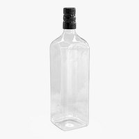 Empty Glass Liquor Bottle with Black Cap Transparent
