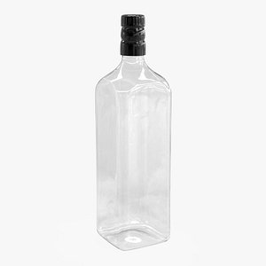 Empty Glass Liquor Bottle with Black Cap Transparent