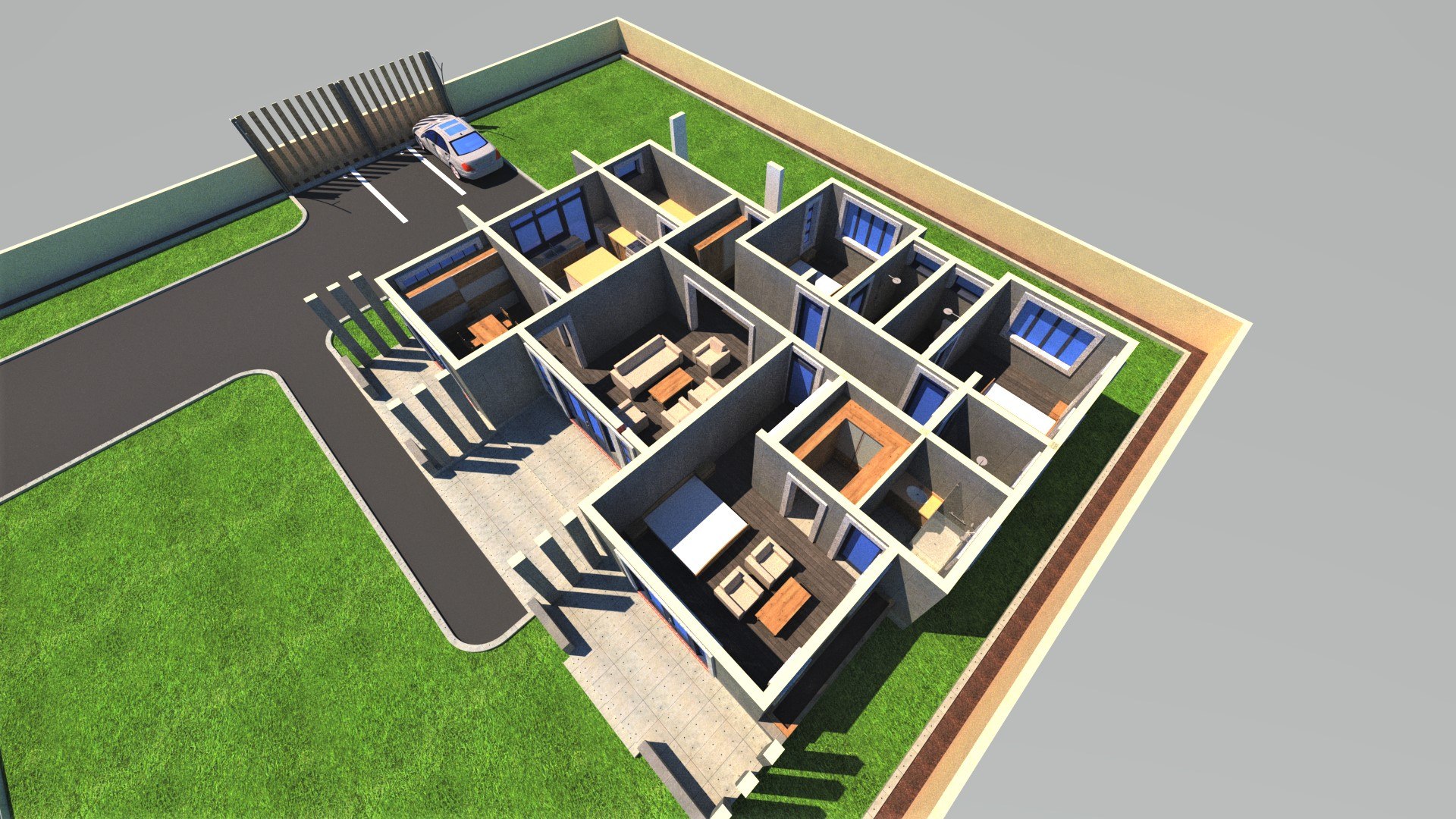 3D 3 Bedroom Modern Bungalow With Interiors And Landscaping ...