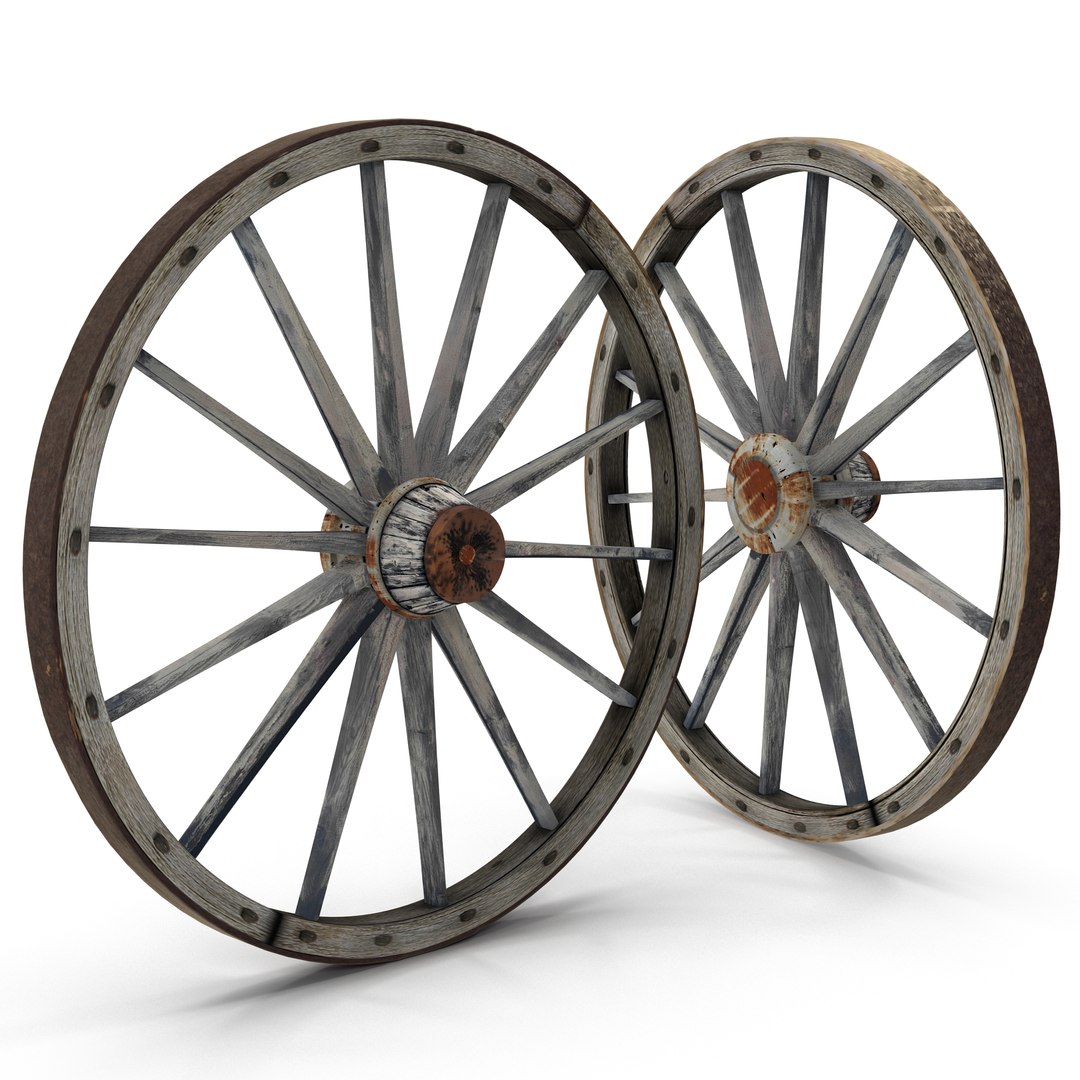 Old Wooden Wagon Wheel 3D model preview