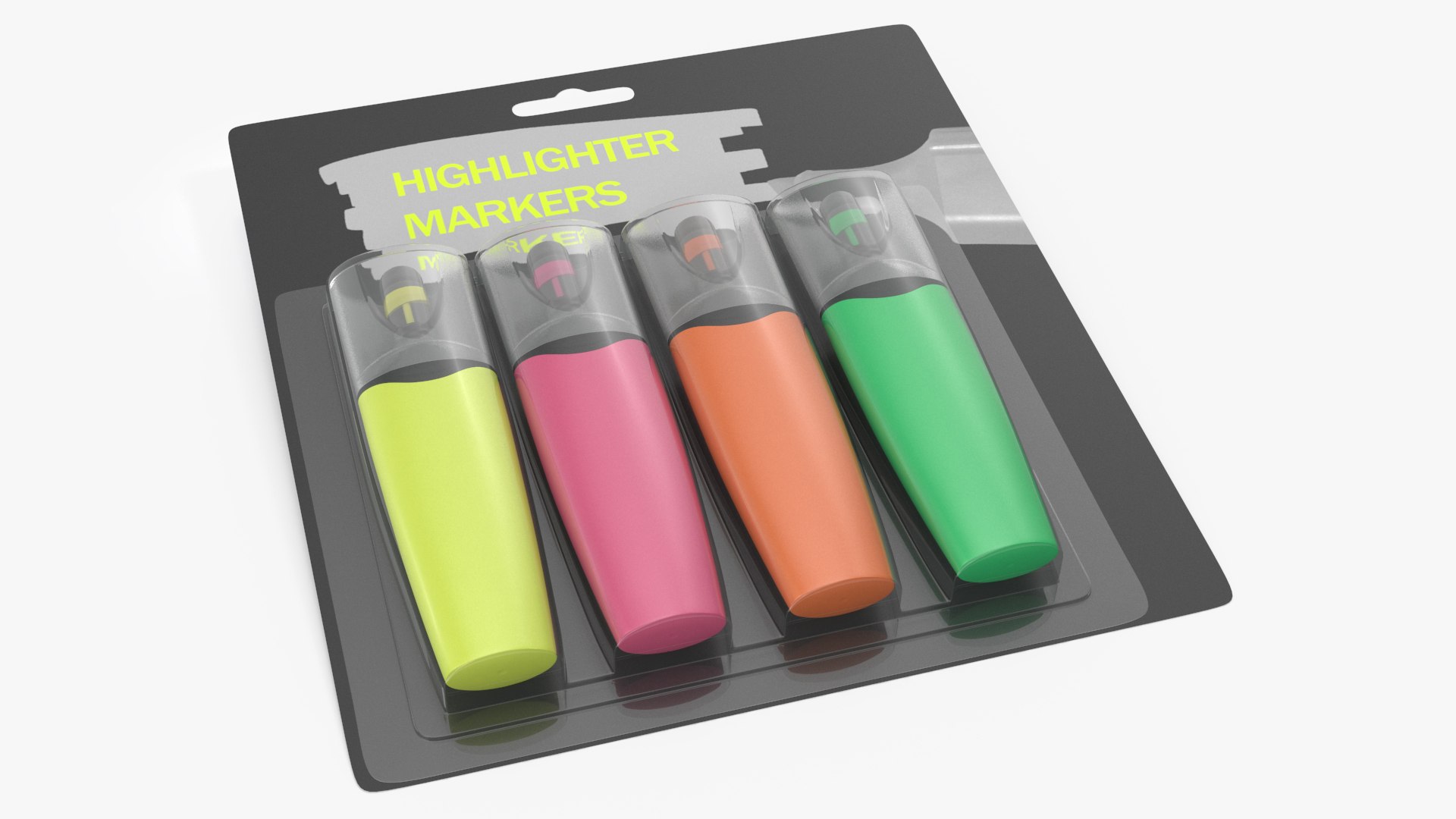 4 Highlighter Markers with Package 3D model preview